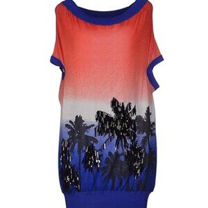 Iceberg Italy Knit Palm Print Ombre Embellished Sequined Sleeveless Tunic Top
